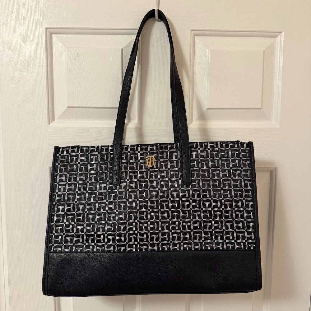Tommy Hilfiger Monogram Jacquard Tote Bag Gold Hardware NWT